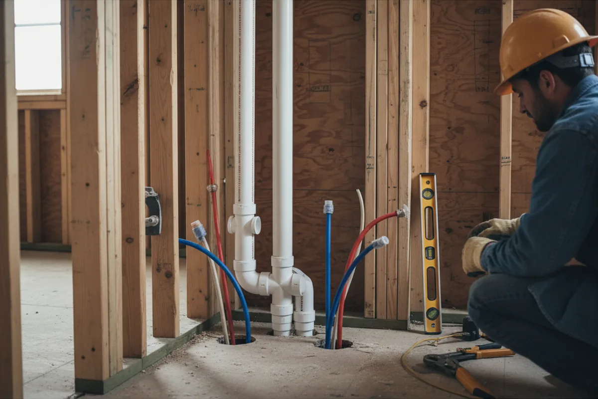 Drain and supply rough-in during Leak Detection in Auburntown